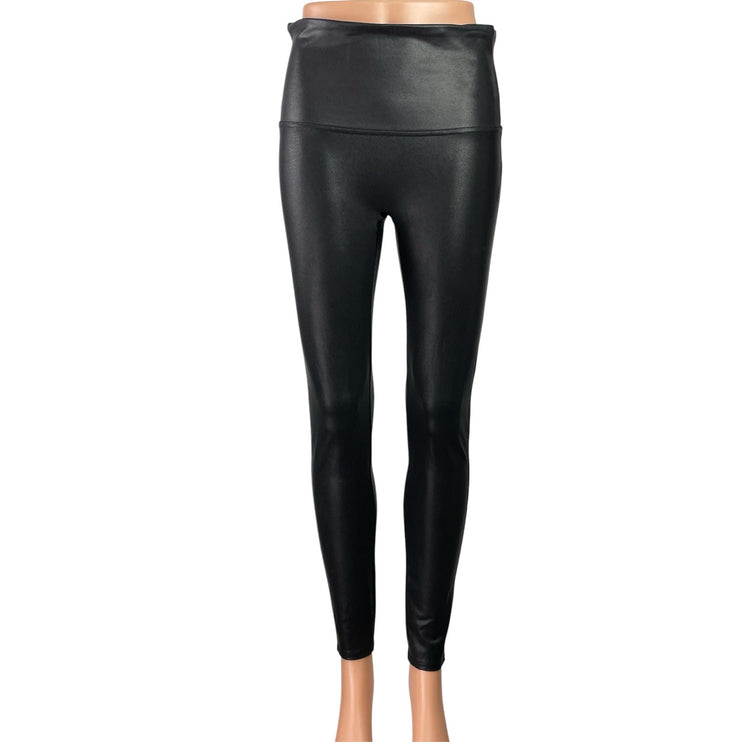 Spanx Womens Black Faux Vegan Leather Mid Rise Skinny Trousers Leggings Pants XL