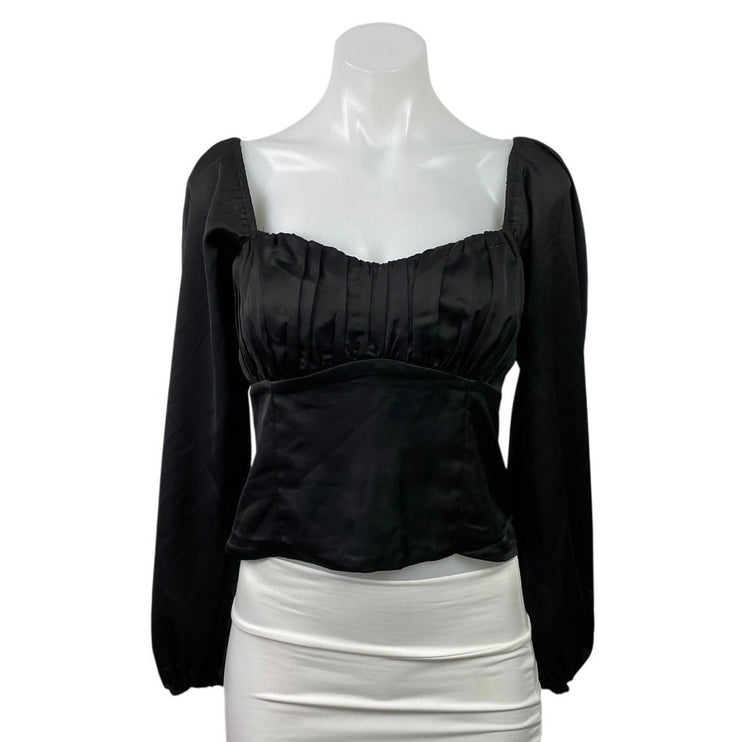 Abercrombie & Fitch Black Long Sleeve Pleated Bustier Crop Blouse Top Size M