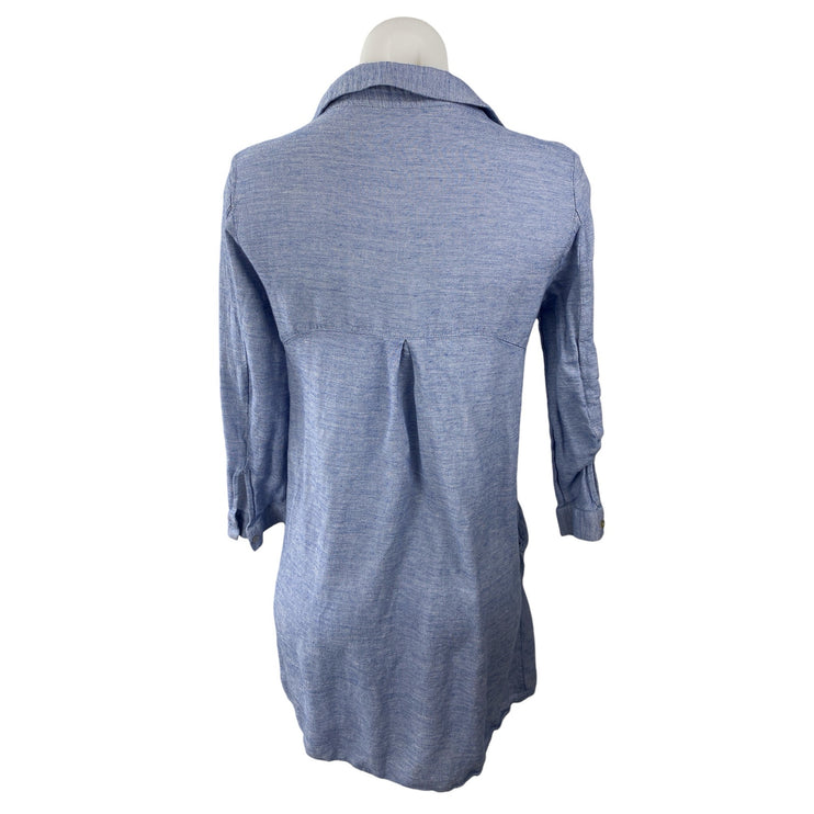Zara Women Blue Long Sleeve Button Front Collared Casual Mini Shirt Dress Size S