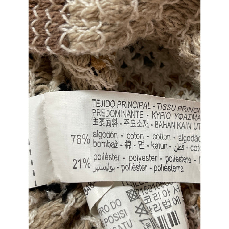 Zara Brown Geometric Tribal Crochet Knit Short Sleeve Cropped Polo Shirt Top S