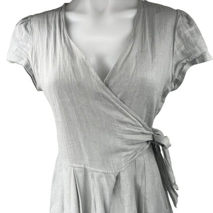 Sugar Candy Mountain Gray 100% Linen Cap Sleeve Wide Leg Wrap Jumpsuit Romper M