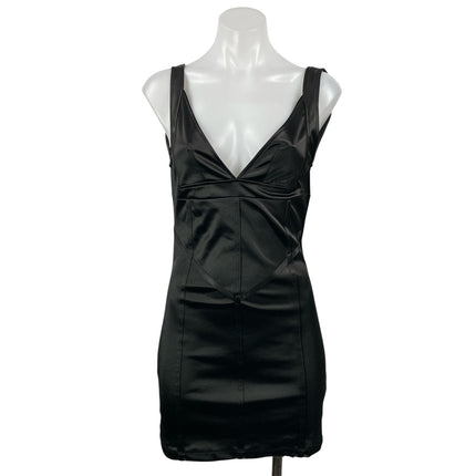 NEW Motel Black Satin Sleeveless Open Back Plunge V-neck Mini Bodycon Dress Sz M