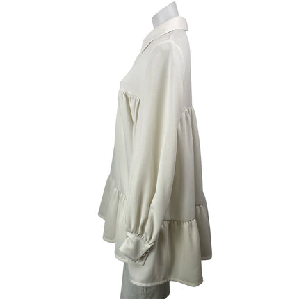 Danielle Bernstein Cream Long Sleeves Tiered Ruffles Peplum Tunic Blouse Top XS