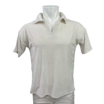 Jacklyn Intimates Men's White Knitted Collared Short Sleeve Polo Shirt Top Sz S