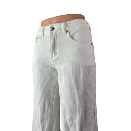 Edikted Women's White Mid Rise Wide Leg Baggy Trousers Denim Jeans Size XS