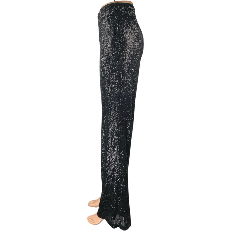 ASOS Design Black Sequin Shimmer Glitter Wide Leg High Waist Trousers Pants Sz 4