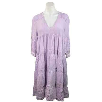 Devotion Twins Brussels Purple V-Neck 3/4 Sleeve Ruffle Tiered Midi Dress Size S