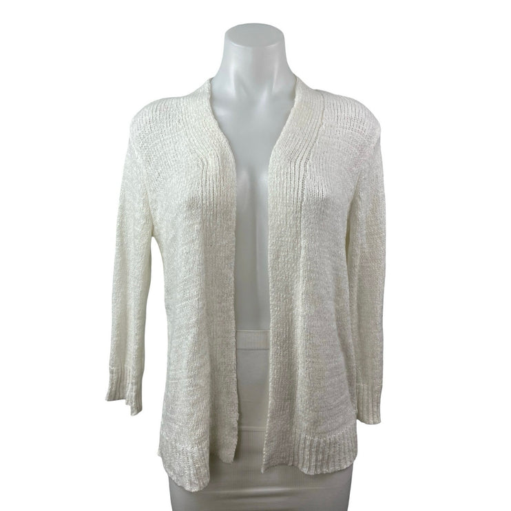 Cable & Gauge Women's White Knit Long Sleeve Open Cardigan Sweater Top Size M