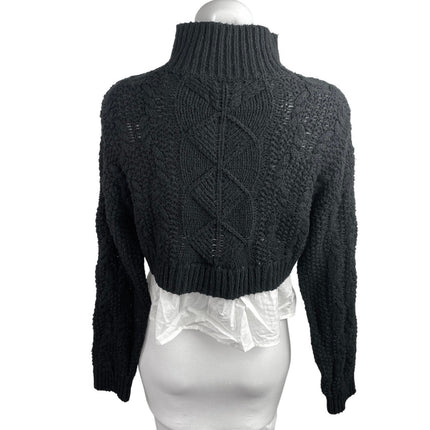 Anthropologie Maeve Black Cable Knit Long Sleeve Turtleneck Crop Sweater Top XS