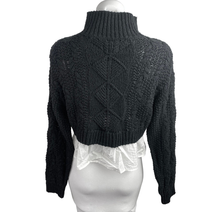 Anthropologie Maeve Black Cable Knit Long Sleeve Turtleneck Crop Sweater Top XS