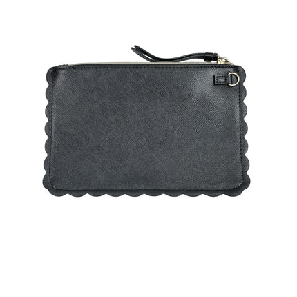 Victoria's Secret Black Laser Cut Leather Scalloped Night Out Wristlet Purse
