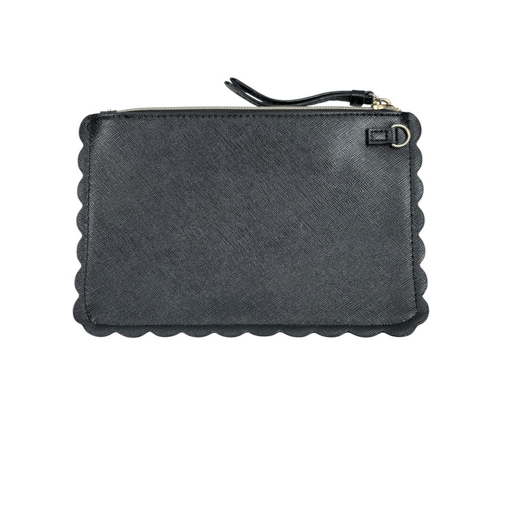 Victoria's Secret Black Laser Cut Leather Scalloped Night Out Wristlet Purse