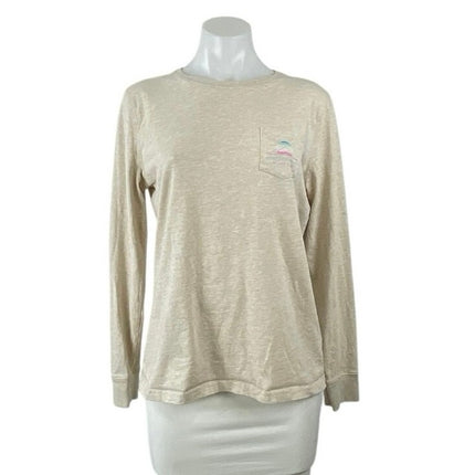 Vineyard Vines Beige Graphic Long Sleeve Chest Pocket Tee Basic T-Shirt Top Sz S