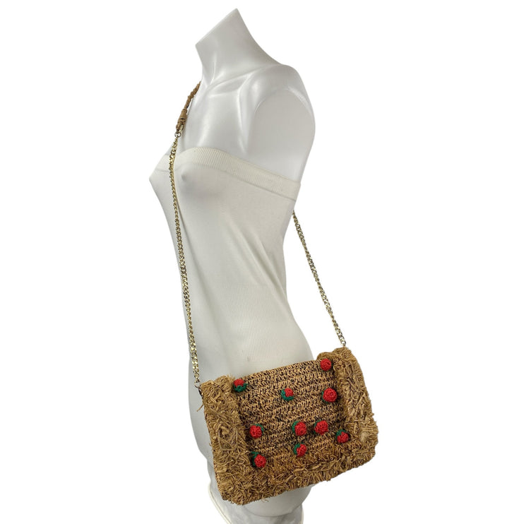 NEW Zara Raffia-Effect Beige Tan Strawberry Crossbody Boho Basket HandBag OS