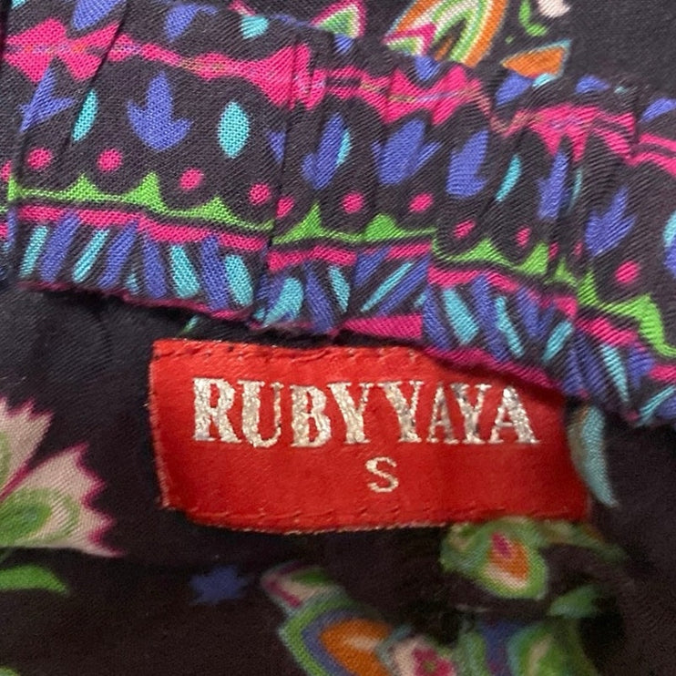 Ruby Yaya Black Multicolor Floral High Waisted Wide Leg Trousers Pants Size S