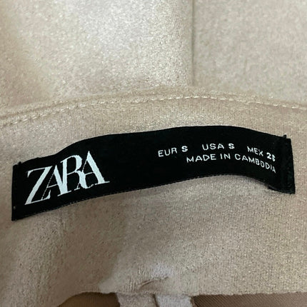 Zara Women's Beige Faux Suede Zip Y2k Ring Boho Mini Skirt Short Skort Size S