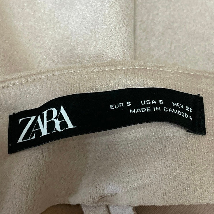 Zara Women's Beige Faux Suede Zip Y2k Ring Boho Mini Skirt Short Skort Size S