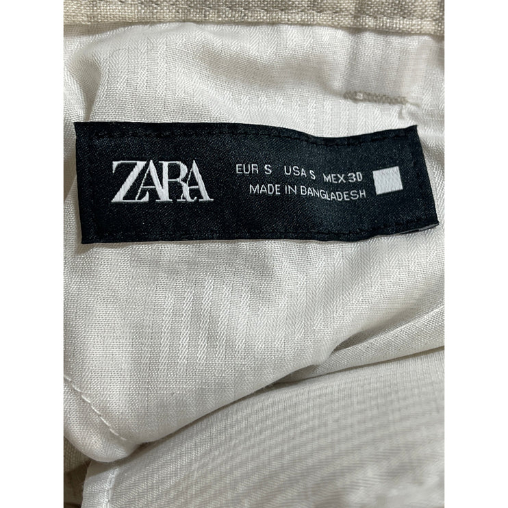 Zara 100% Linen Women's Beige High Rise Straight Chino Trousers Dress Pants Sz S
