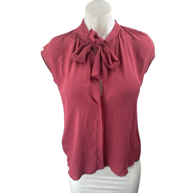 Ann Taylor LOFT Women's Pink Short Cap Sleeve Tie Bow Knot Blouse Top Size XS
