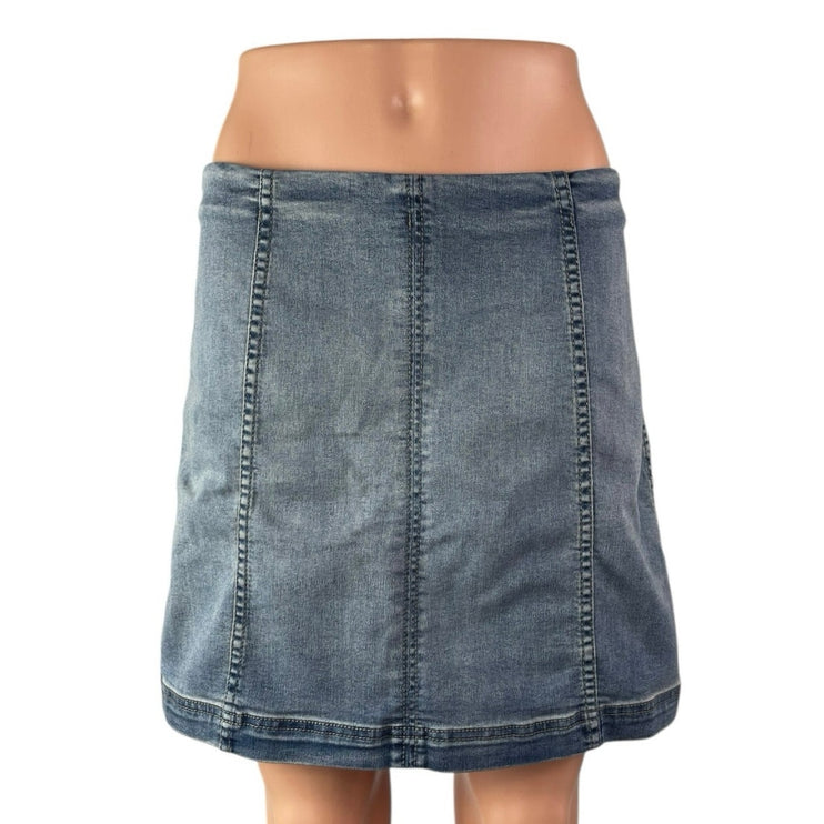 Free People Women's Blue Denim Back Zip Mini Pencil A-Line Jeans Skirt Size 12