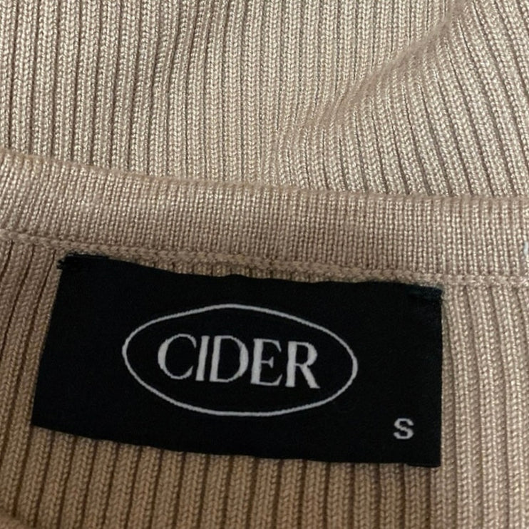 Cider Womens Brown Tan Rib Knit Cutout Short Sleeve High Neck Crop Sweater Top S