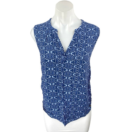 Eddie Bauer Women's Blue Sleeveless V Neck Geometric Shirt Blouse Top Size S
