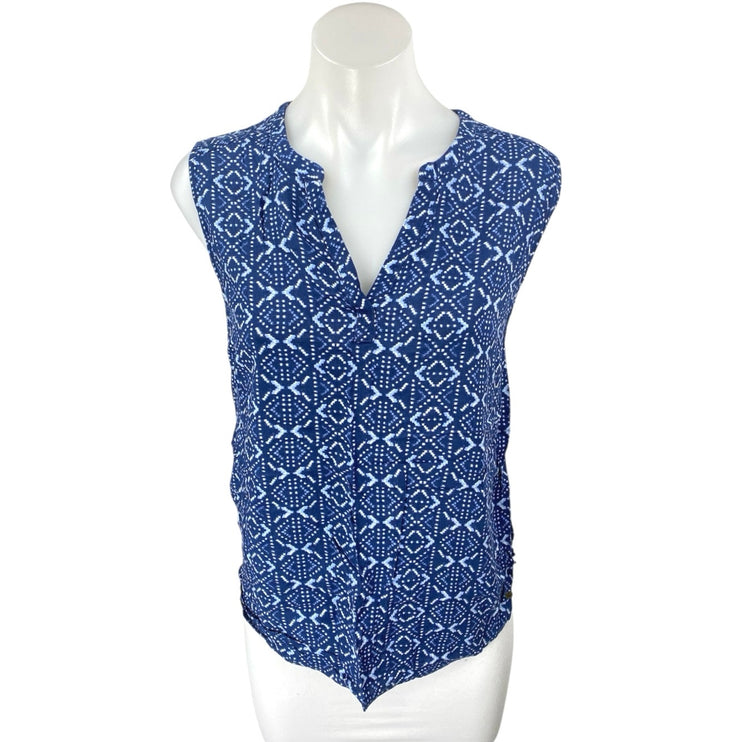 Eddie Bauer Women's Blue Sleeveless V Neck Geometric Shirt Blouse Top Size S