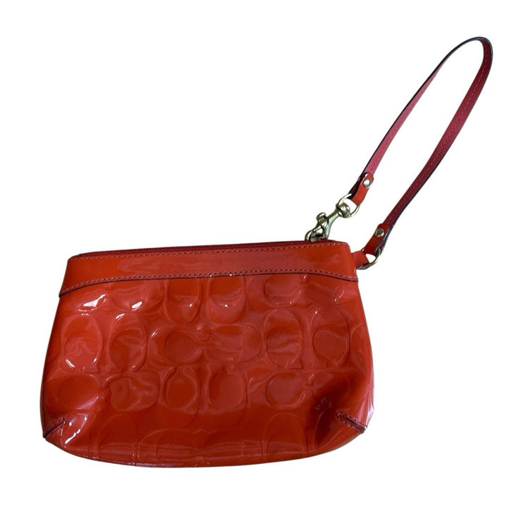 Coach Papaya Bright Orange Quilt Embossed Logo Monogram Pouch Wristlet OS