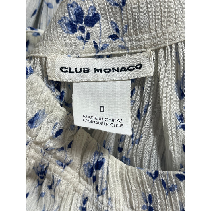 Club Monaco White Blue Silk Floral Mock Neck Long Sleeve Mini A-Line Dress Sz 0