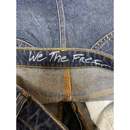 Free People We The Free Blue Frayed Raw Hem Pencil Denim Jean Skirt Size 28