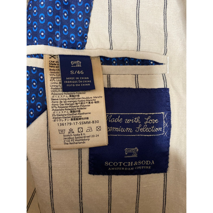 Scotch & Soda Mens Beige Linen Striped Long Sleeve Blazer Coat Suit Jacket Sz S
