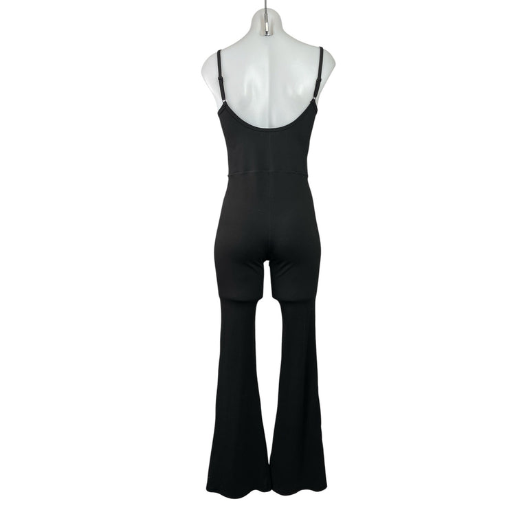 Qinsen Women's Black Sleeveless Cami Camisole Ribbed Wide Leg Romper Jumpsuit M