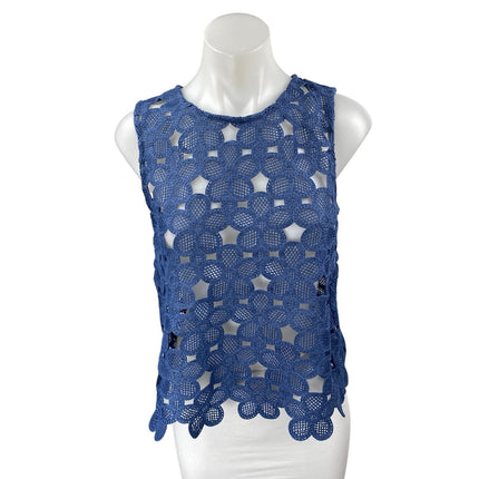 NEW Ann Taylor LOFT Blue Floral Crochet Knit Lace Sleeveless Tank Top Size S