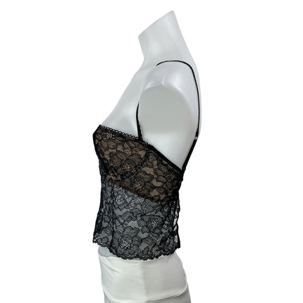 House of CB Black Floral Lace Sheer Bustier Underwire Cami Crop Top Size XS