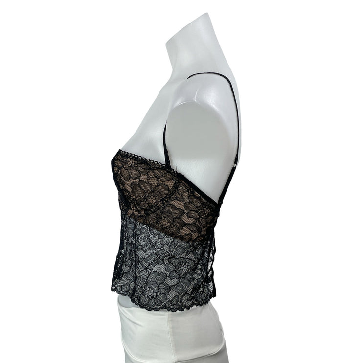 House of CB Black Floral Lace Sheer Bustier Underwire Cami Crop Top Size XS
