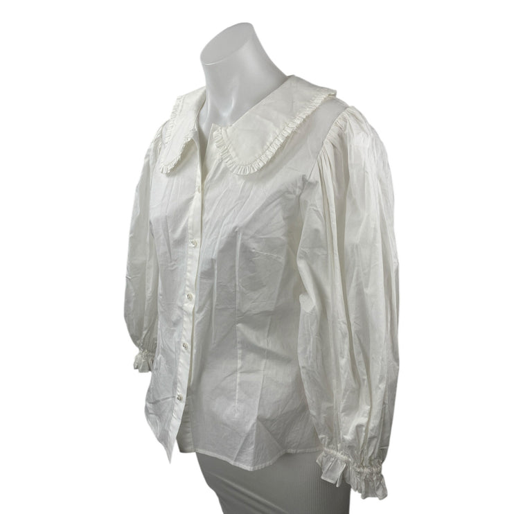 NEW Selkie The Meadow Women's White Long Balloon Sleeve Button Up Shirt Top M