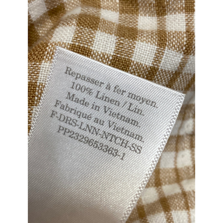 Everlane 100% Linen Beige Plaid Short Sleeve Collar Mini Button Up Shirt Dress M