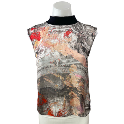 Zara Women's Multicolor Abstract Print Sleeveless Mock Neck Tank Blouse Top Sz S