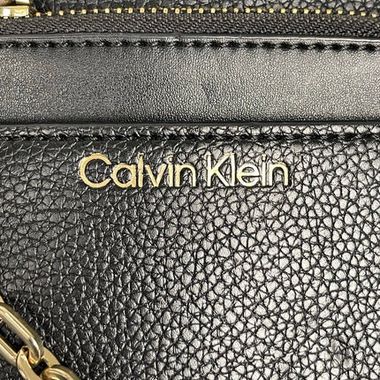 Calvin Klein Anya Signature Chain Black Faux Leather Purse Tote Shoulder Bag OS