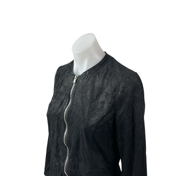 My-D Women's Black Faux Vegan Leather Zip Up Long Sleeve Coat Jacket Top Size S