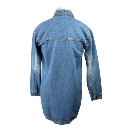 NEW PrettyLittleThing Blue Long Sleeve Button Up Denim Jean Mini Shirt Dress 2X