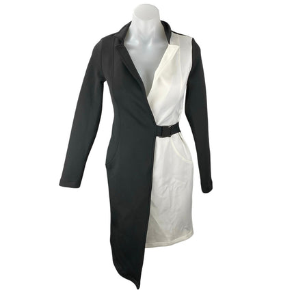 NEW ASOS Black White Colorblock Long Sleeve Collared Belted Mini Blazer Dress 0
