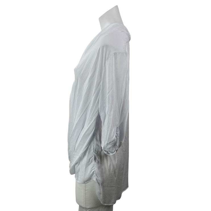 Helmut Lang Women's Light Gray 3/4 Sleeve V Neck Drape Blouse Shirt Top Size M