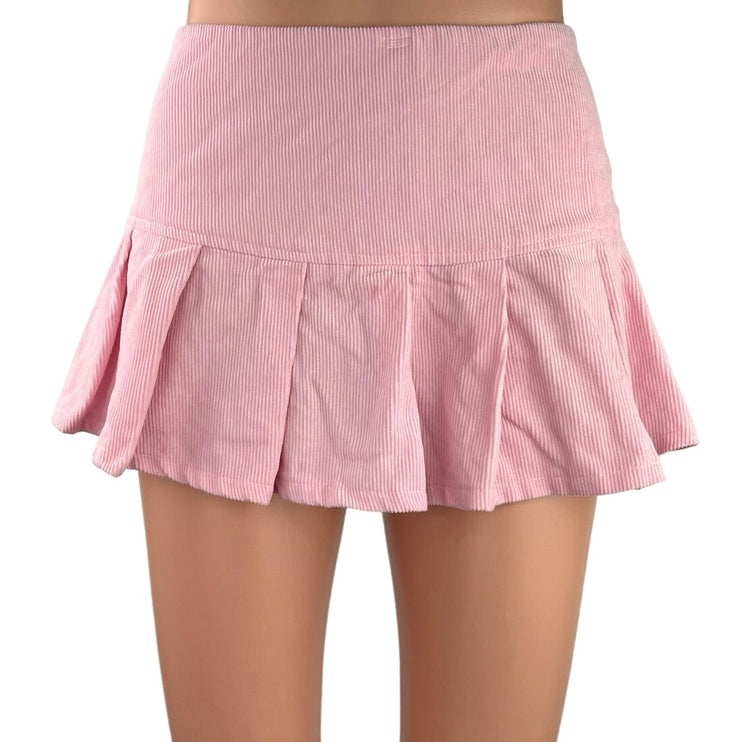 I.AM.GIA Pink Corduroy High Waisted Side Zip Pleated Mini A Line Skirt Size S