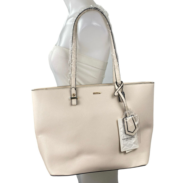 LOVEVOOK White Ivory Faux Leather Vegan Shoulder Pouch Tote Satchel Handbag OS