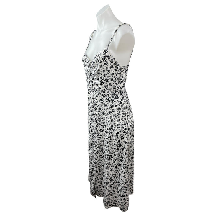 Zara Floral Print Strappy Sleeveless Button Down Midi Cami Flare A-Line Dress M