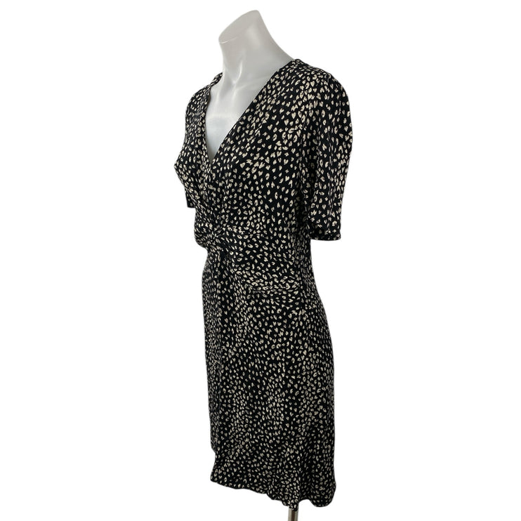 Maje Women Black Floral Short Sleeve Twist Front V Neck Mini Sheath Dress Size 6