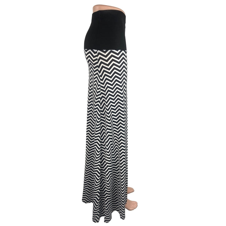 MSK Black White Chevron Pattern Full Length Flowy Stretch Maxi Pull On Skirt S