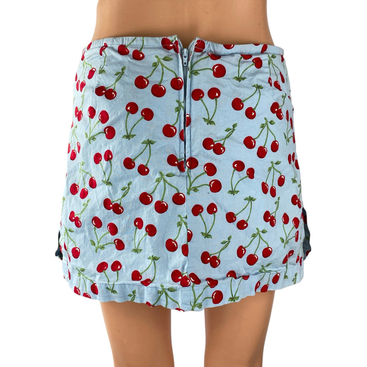 Old College Inn Blue Cherry Print Side Slit Pocket Straight Pencil Mini Skirt 9