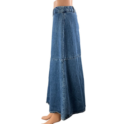 MNG Mango Womens Blue Medium Wash High Waist A Line Midi Denim Jean Skirt Size L